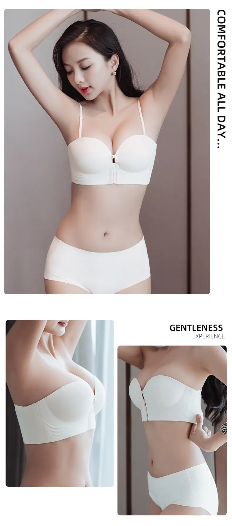 Front-Button Push-Up Bra, Seamless, Strapless, Non-Slip, Lifts Small Breasts to Make Them Look Bigger, No Underwire, Comfortable and Breathable Women's Underwear — feature 19