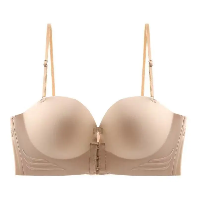 Front-Button Push-Up Bra, Seamless, Strapless, Non-Slip, Lifts Small Breasts to Make Them Look Bigger, No Underwire, Comfortable and Breathable Women's Underwear