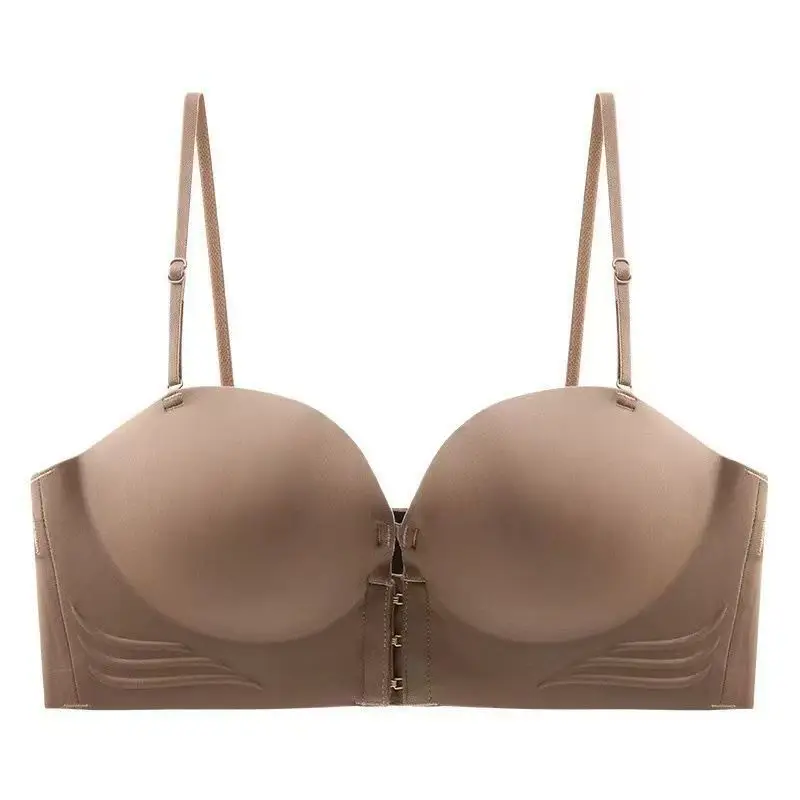Front-Button Push-Up Bra, Seamless, Strapless, Non-Slip, Lifts Small Breasts to Make Them Look Bigger, No Underwire, Comfortable and Breathable Women's Underwear