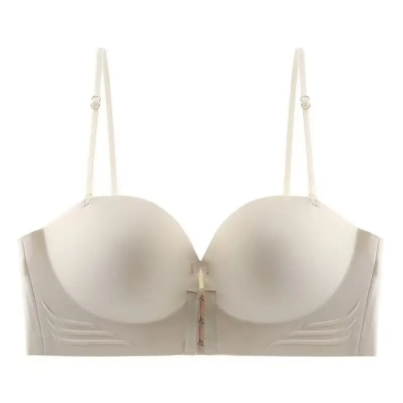 Front-Button Push-Up Bra, Seamless, Strapless, Non-Slip, Lifts Small Breasts to Make Them Look Bigger, No Underwire, Comfortable and Breathable Women's Underwear