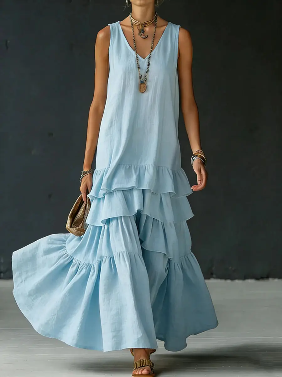 2026 Spring New Collection Amazon Independent Site Cross-Border Solid Color Women's Loose Large Hem Sleeveless Dress