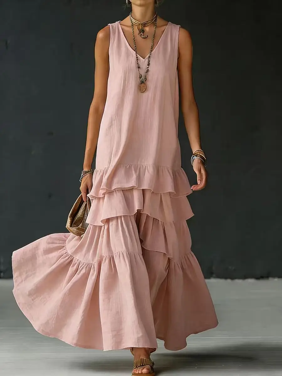 2026 Spring New Collection Amazon Independent Site Cross-Border Solid Color Women's Loose Large Hem Sleeveless Dress