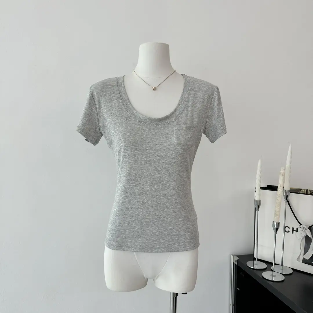 Super Comfortable Milk Silk T-Shirt with Large U-Neck, Slimming Waist, Modal Material, Regular Shoulder Short-Sleeve Top 2026