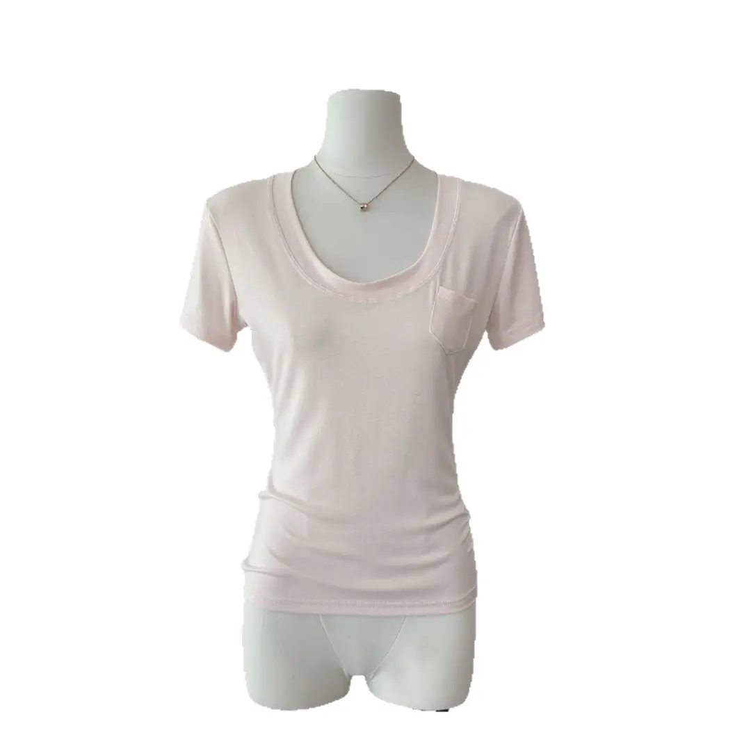 Super Comfortable Milk Silk T-Shirt with Large U-Neck, Slimming Waist, Modal Material, Regular Shoulder Short-Sleeve Top 2026