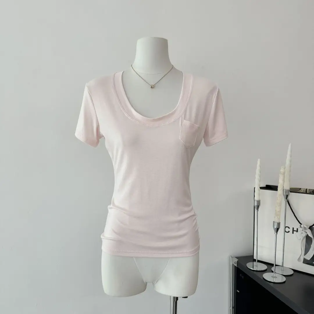 Super Comfortable Milk Silk T-Shirt with Large U-Neck, Slimming Waist, Modal Material, Regular Shoulder Short-Sleeve Top 2026 — feature 6