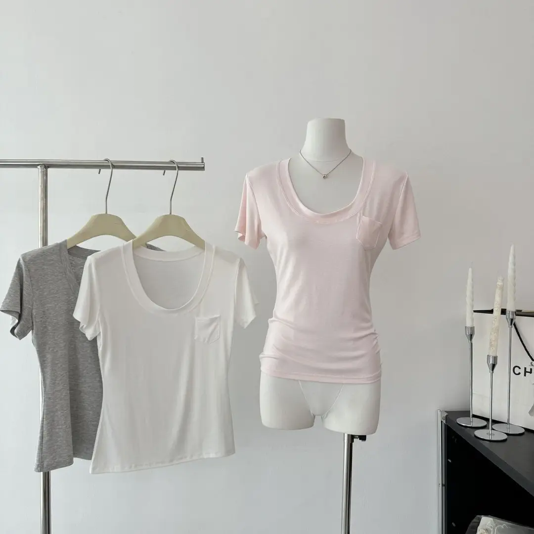 Super Comfortable Milk Silk T-Shirt with Large U-Neck, Slimming Waist, Modal Material, Regular Shoulder Short-Sleeve Top 2026 — feature 7