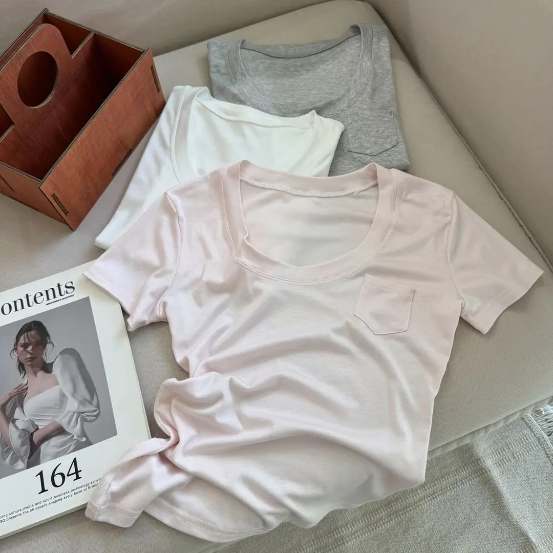Super Comfortable Milk Silk T-Shirt with Large U-Neck, Slimming Waist, Modal Material, Regular Shoulder Short-Sleeve Top 2026 — feature 9