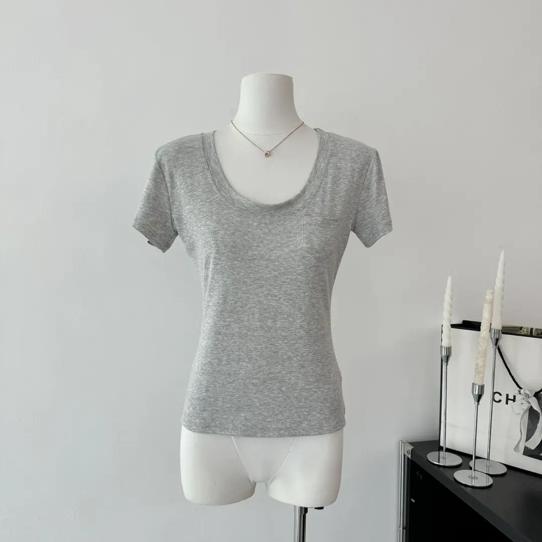 Super Comfortable Milk Silk T-Shirt with Large U-Neck, Slimming Waist, Modal Material, Regular Shoulder Short-Sleeve Top 2026