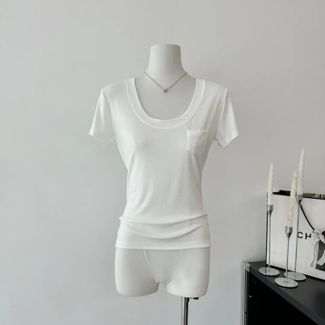 Super Comfortable Milk Silk T-Shirt with Large U-Neck, Slimming Waist, Modal Material, Regular Shoulder Short-Sleeve Top 2026