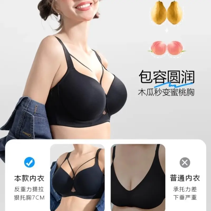 Plus-Size Seamless Bra for Women, Thin Style, Minimizes Large Bust, Anti-Sagging, Gathering and Shaping, Adjustable Bra for Plus-Size Women, Cross-Border