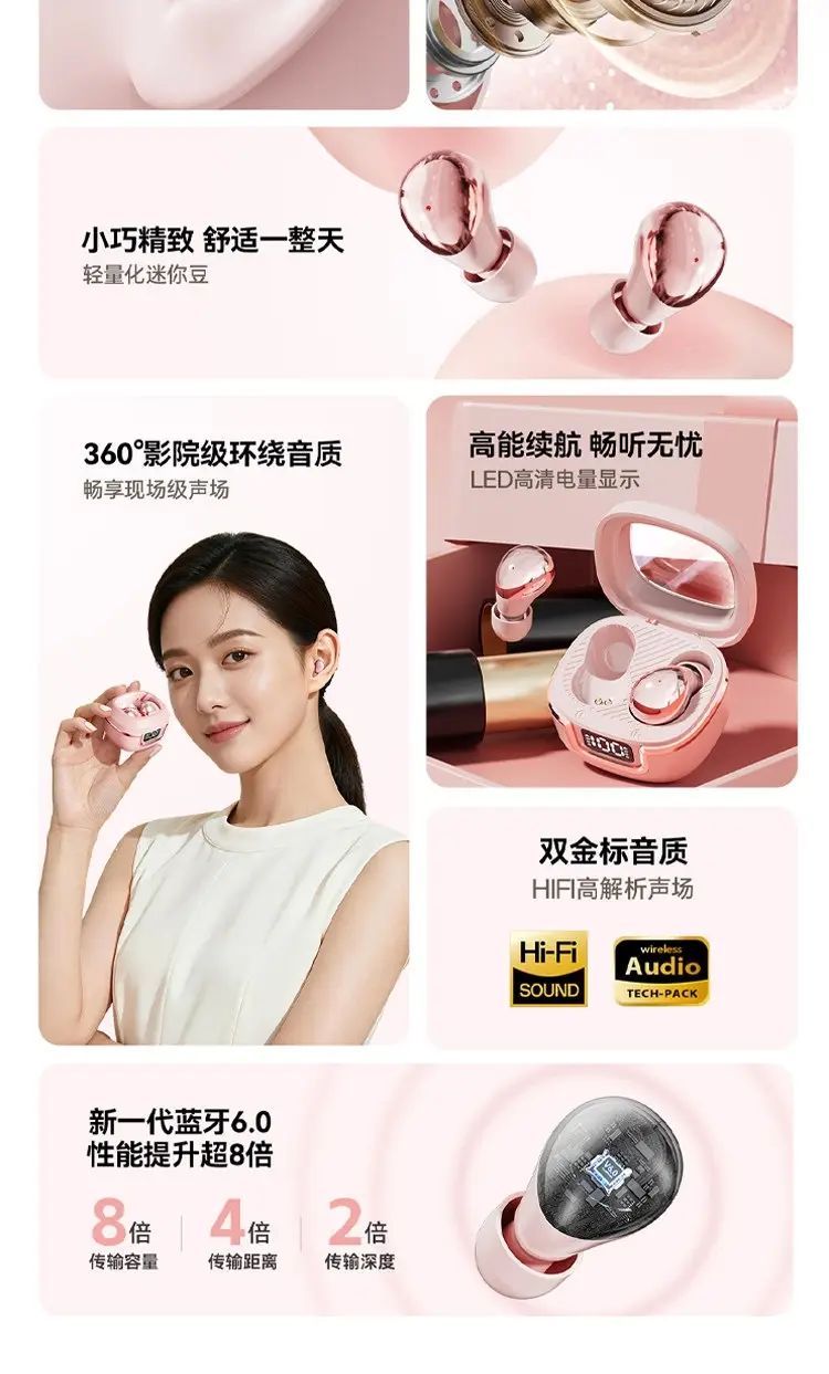 2026 New Model Bean-Shaped Sleep Bluetooth Earphones, Mini Ultra-Small In-Ear Noise-Cancelling High-Quality Sound Long-Lasting Wireless Earbuds — feature 4