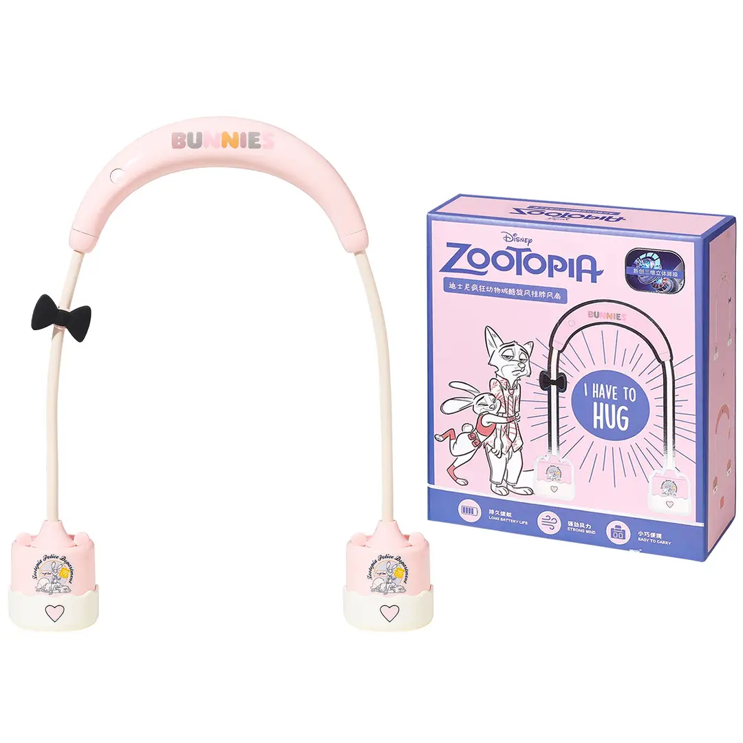Zootopia Nick and Judy Neck Fan USB Rechargeable Portable Silent Fan for Students Outdoor Hands-Free Neck Fan