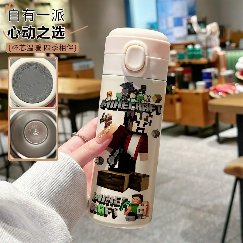 My World Thermos Cup Steve 304 Stainless Steel Water Bottle Small Cute Pixel Character Portable for Children Going to School