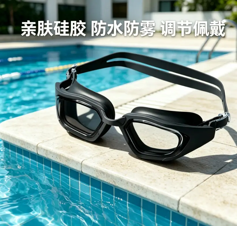 Cross-Border New Model Swimming Goggles, High-Definition Anti-Fog Silicone Swimming Goggles, Large-Frame Waterproof Swimming Competition Goggles and Swimming Cap Set