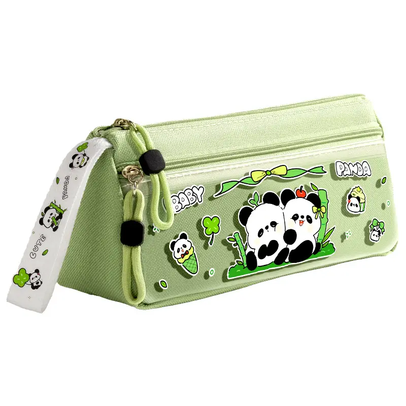 Cartoon Chinese-Style Panda Cute Pencil Case, Large Capacity Triangular Pencil Box, Multifunctional Stationery Bag for Primary and Secondary School Students