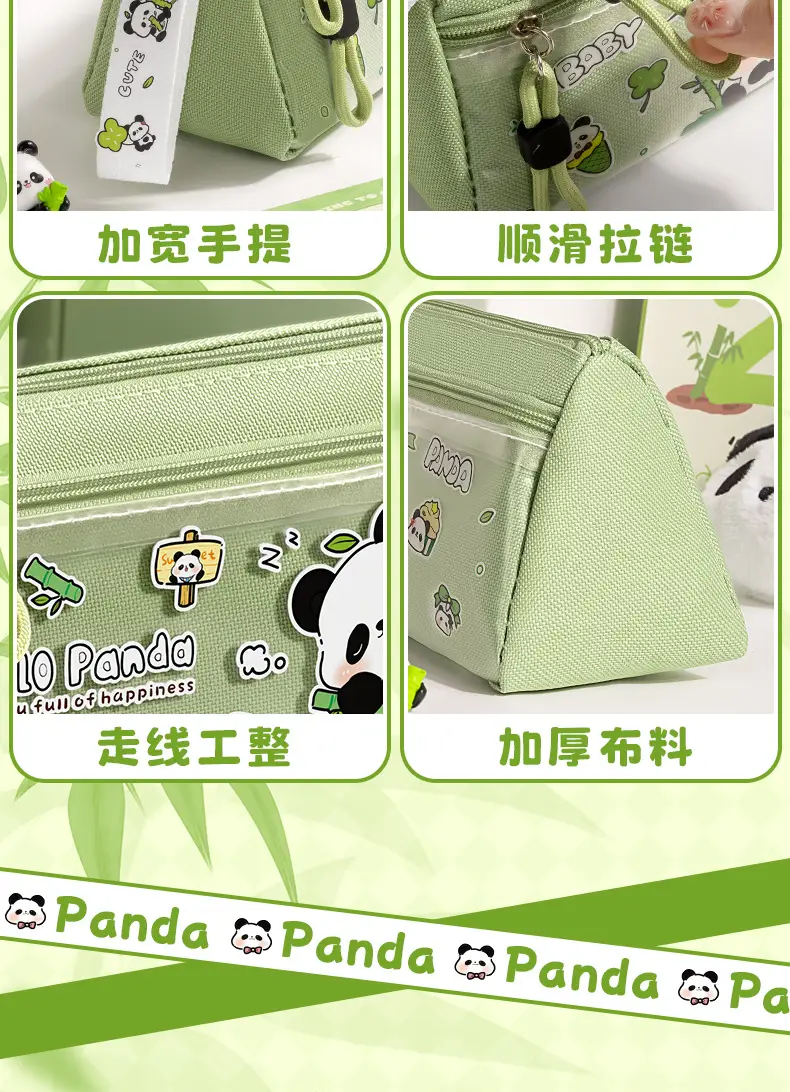 Cartoon Chinese-Style Panda Cute Pencil Case, Large Capacity Triangular Pencil Box, Multifunctional Stationery Bag for Primary and Secondary School Students — feature 11