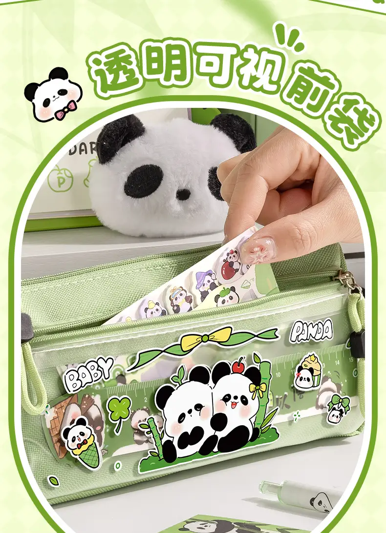 Cartoon Chinese-Style Panda Cute Pencil Case, Large Capacity Triangular Pencil Box, Multifunctional Stationery Bag for Primary and Secondary School Students — feature 7