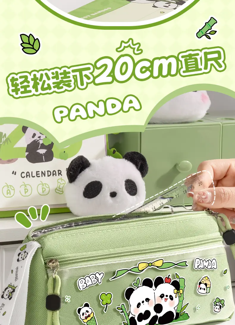 Cartoon Chinese-Style Panda Cute Pencil Case, Large Capacity Triangular Pencil Box, Multifunctional Stationery Bag for Primary and Secondary School Students — feature 8