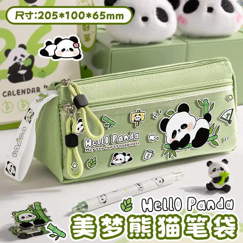 Cartoon Chinese-Style Panda Cute Pencil Case, Large Capacity Triangular Pencil Box, Multifunctional Stationery Bag for Primary and Secondary School Students