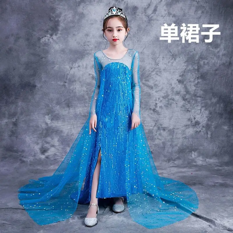 Frozen children's princess dress, Elsa Queen dress for girls, spring/summer Elsa gown with a train