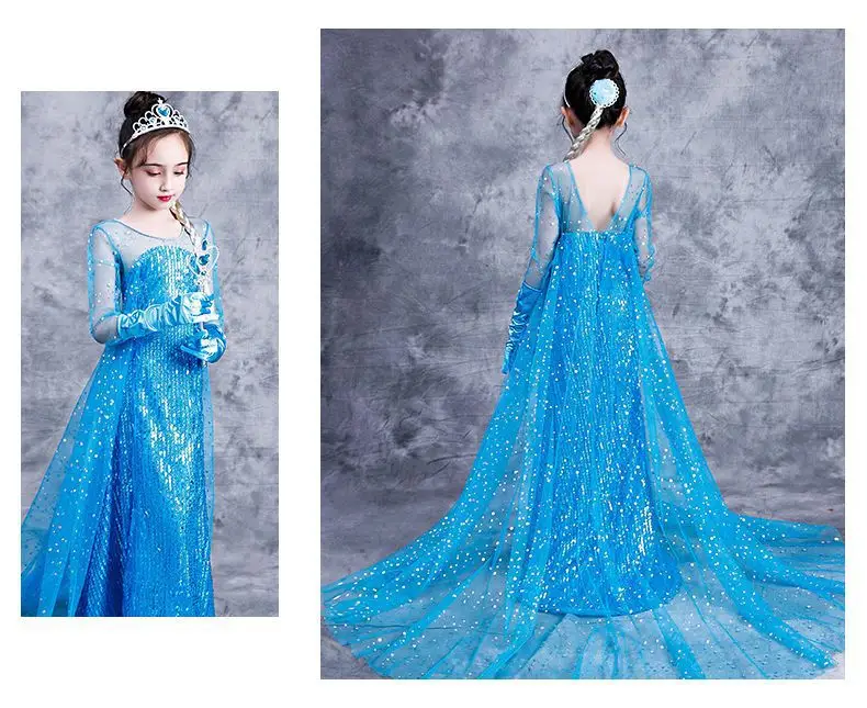 Frozen children's princess dress, Elsa Queen dress for girls, spring/summer Elsa gown with a train — feature 10