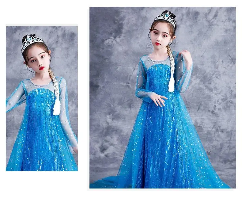 Frozen children's princess dress, Elsa Queen dress for girls, spring/summer Elsa gown with a train — feature 8