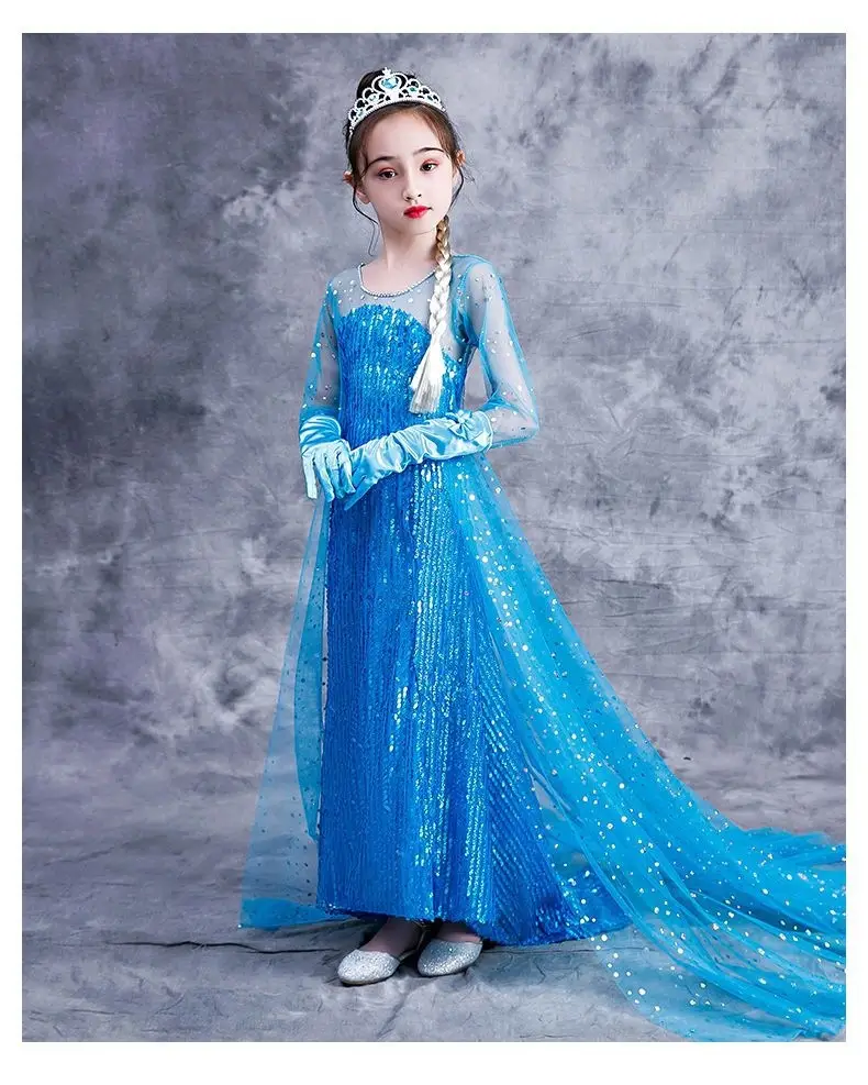 Frozen children's princess dress, Elsa Queen dress for girls, spring/summer Elsa gown with a train — feature 9