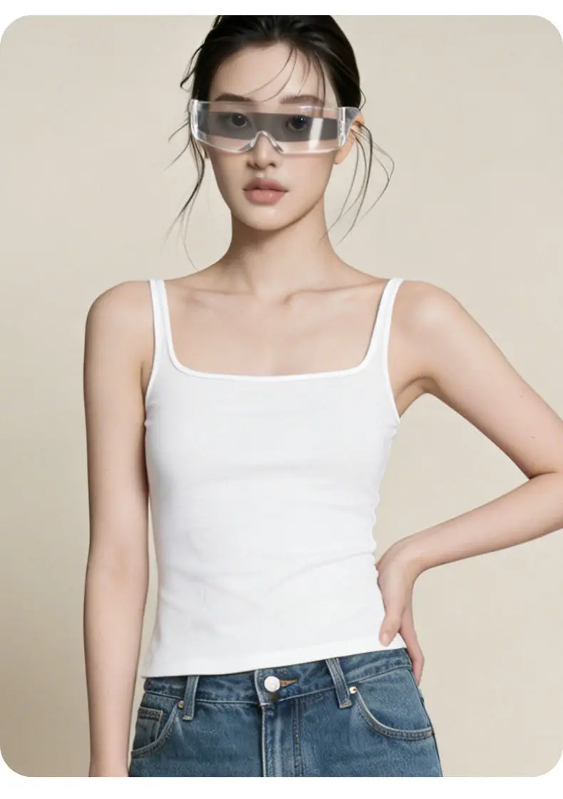 Sleeveless Camisole with Chest Pads, Thin Straps, Beautiful Back Design, Ribbed, Slimming, Open Back, Suitable for Outerwear — feature 14