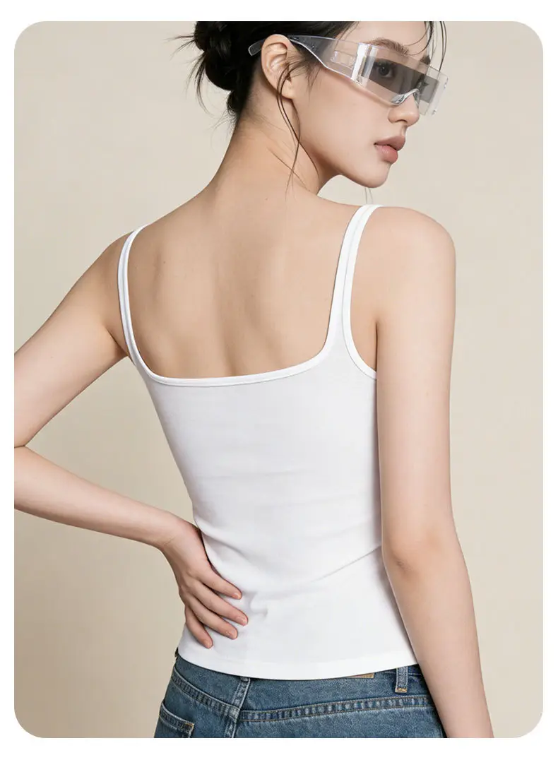 Sleeveless Camisole with Chest Pads, Thin Straps, Beautiful Back Design, Ribbed, Slimming, Open Back, Suitable for Outerwear — feature 15