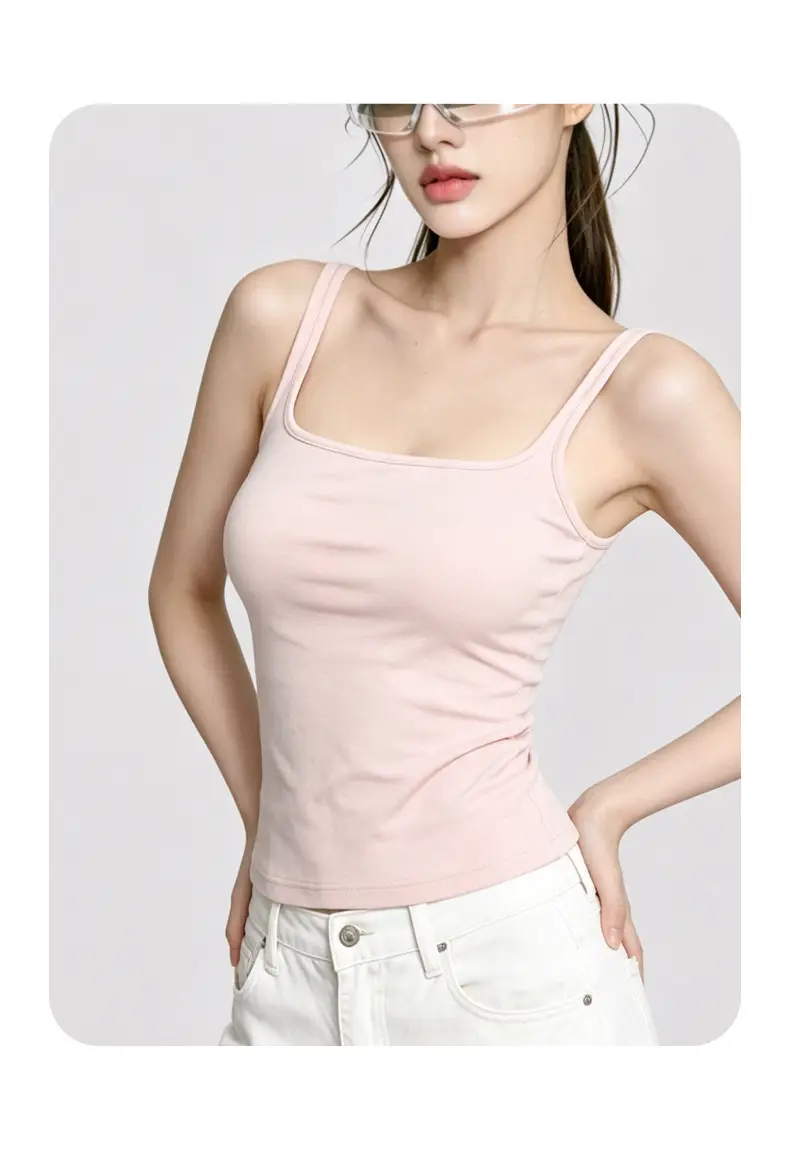 Sleeveless Camisole with Chest Pads, Thin Straps, Beautiful Back Design, Ribbed, Slimming, Open Back, Suitable for Outerwear — feature 17