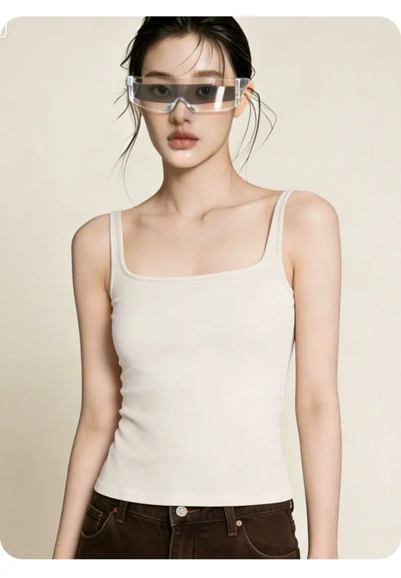 Sleeveless Camisole with Chest Pads, Thin Straps, Beautiful Back Design, Ribbed, Slimming, Open Back, Suitable for Outerwear — feature 19