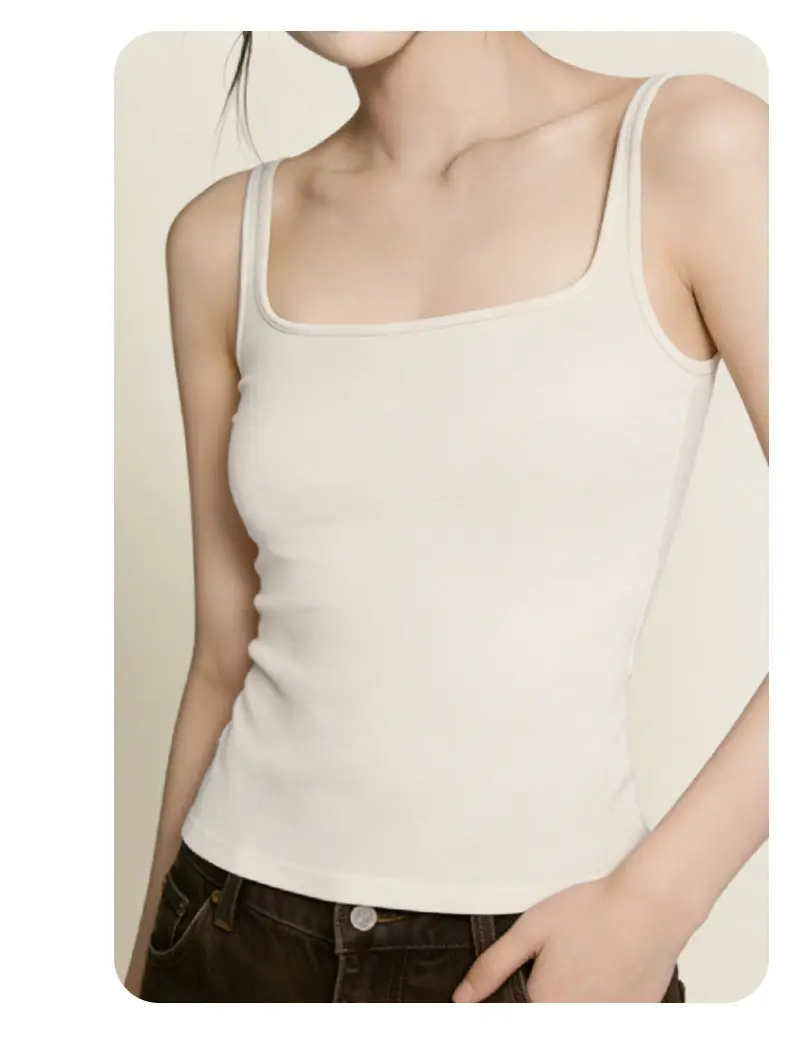 Sleeveless Camisole with Chest Pads, Thin Straps, Beautiful Back Design, Ribbed, Slimming, Open Back, Suitable for Outerwear — feature 20