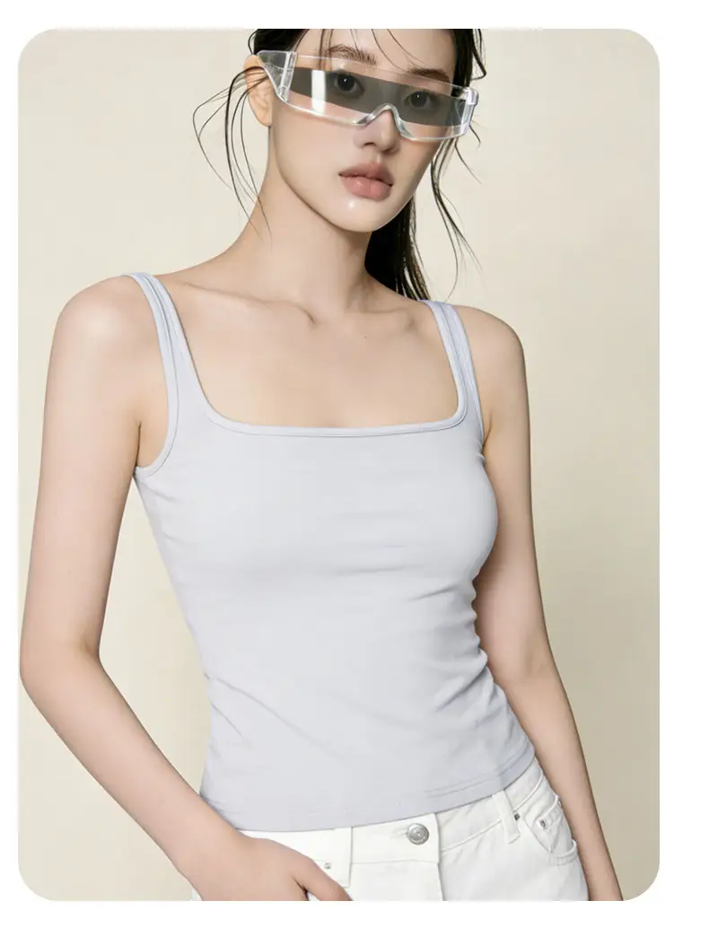 Sleeveless Camisole with Chest Pads, Thin Straps, Beautiful Back Design, Ribbed, Slimming, Open Back, Suitable for Outerwear — feature 21
