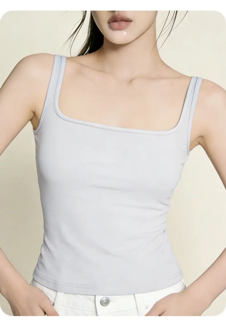 Sleeveless Camisole with Chest Pads, Thin Straps, Beautiful Back Design, Ribbed, Slimming, Open Back, Suitable for Outerwear — feature 22
