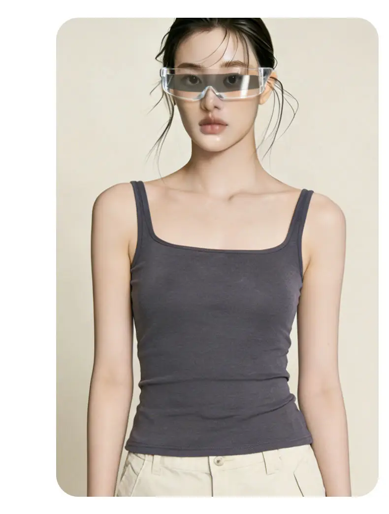 Sleeveless Camisole with Chest Pads, Thin Straps, Beautiful Back Design, Ribbed, Slimming, Open Back, Suitable for Outerwear — feature 23