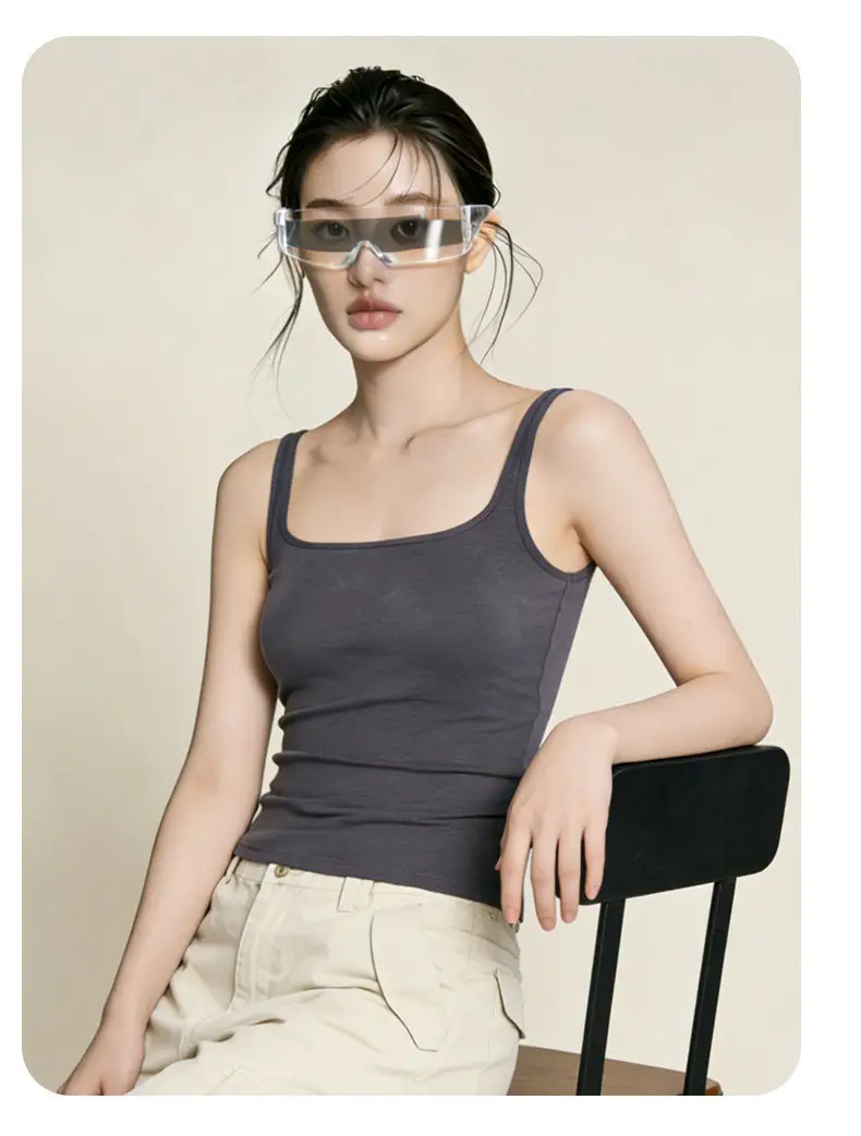 Sleeveless Camisole with Chest Pads, Thin Straps, Beautiful Back Design, Ribbed, Slimming, Open Back, Suitable for Outerwear — feature 24