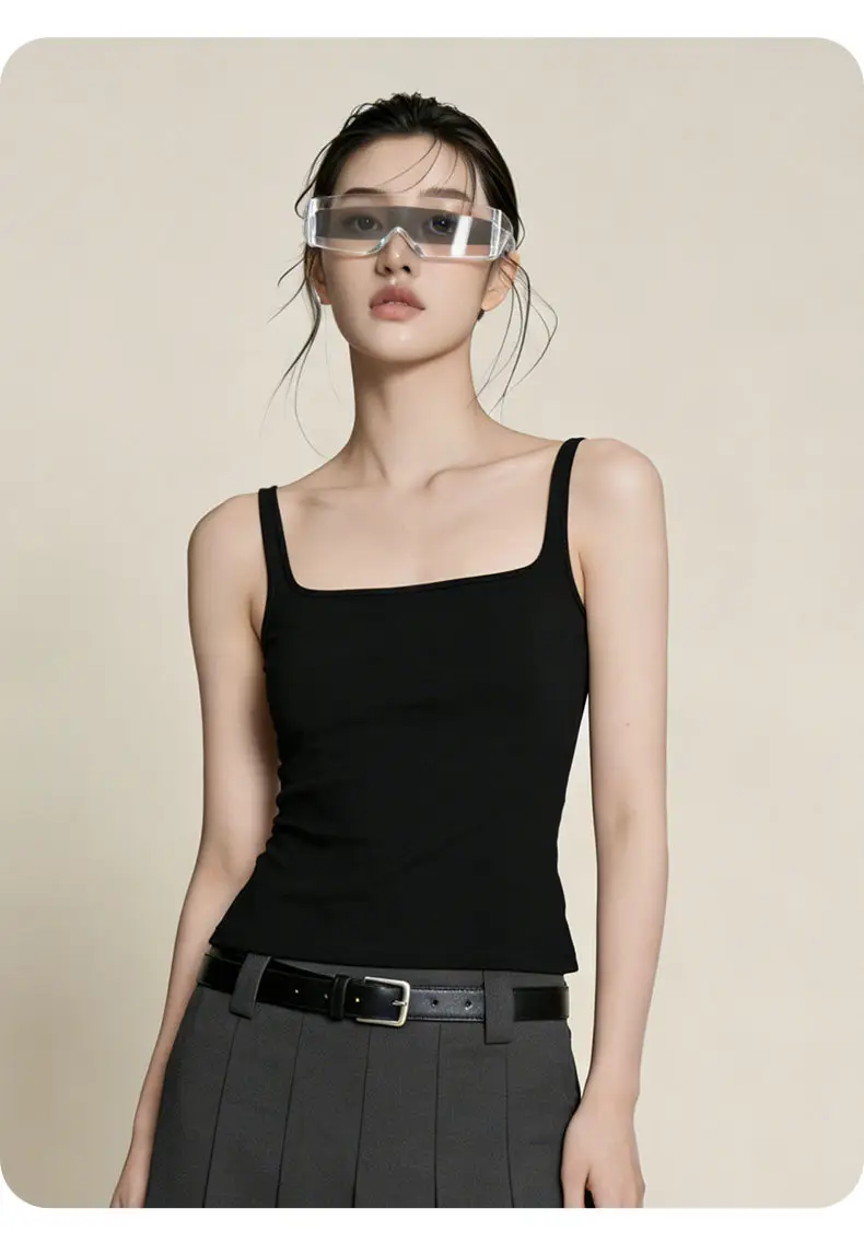 Sleeveless Camisole with Chest Pads, Thin Straps, Beautiful Back Design, Ribbed, Slimming, Open Back, Suitable for Outerwear — feature 25