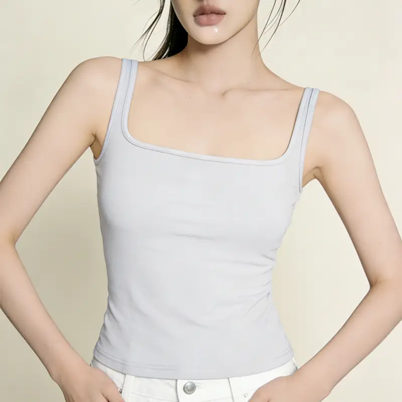 Sleeveless Camisole with Chest Pads, Thin Straps, Beautiful Back Design, Ribbed, Slimming, Open Back, Suitable for Outerwear