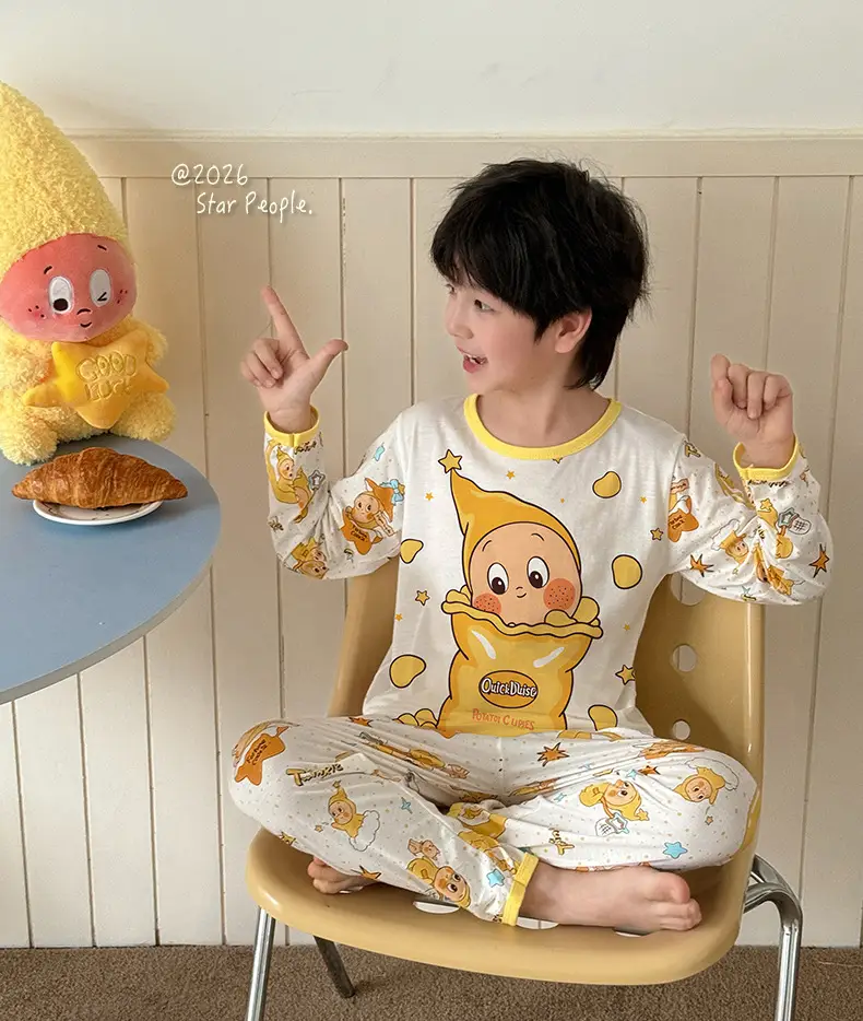 Bamboo Fiber Children's Pajamas for Boys and Girls, Long-Sleeved Home Wear Set, Summer Thin Style, Class A, for Older Children, Air-Conditioned Clothing — feature 15