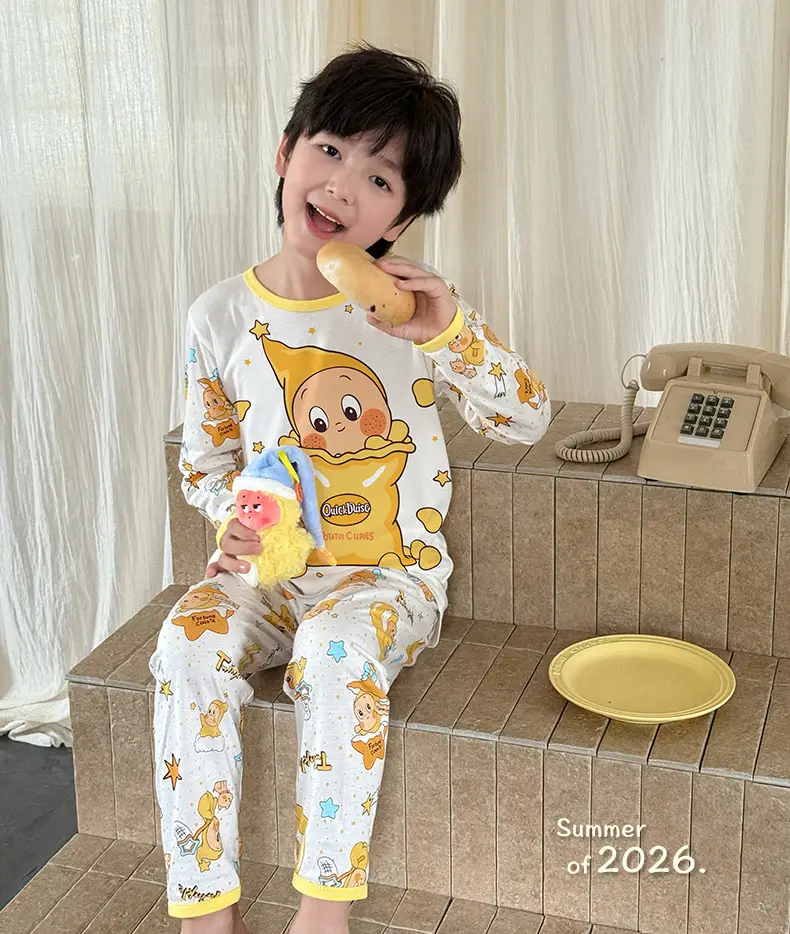 Bamboo Fiber Children's Pajamas for Boys and Girls, Long-Sleeved Home Wear Set, Summer Thin Style, Class A, for Older Children, Air-Conditioned Clothing — feature 16