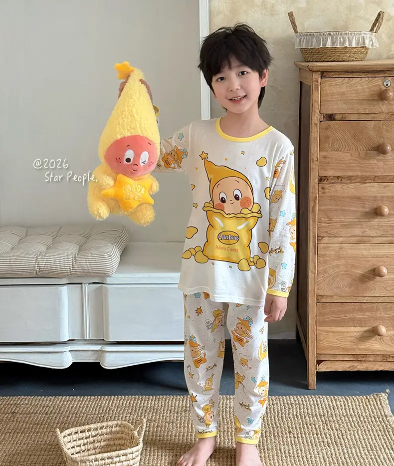 Bamboo Fiber Children's Pajamas for Boys and Girls, Long-Sleeved Home Wear Set, Summer Thin Style, Class A, for Older Children, Air-Conditioned Clothing — feature 17