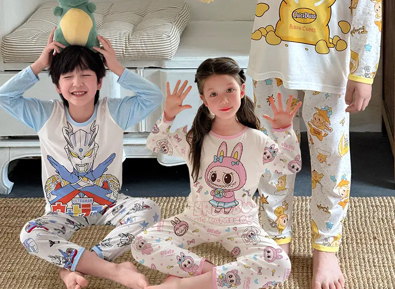 Bamboo Fiber Children's Pajamas for Boys and Girls, Long-Sleeved Home Wear Set, Summer Thin Style, Class A, for Older Children, Air-Conditioned Clothing — feature 2
