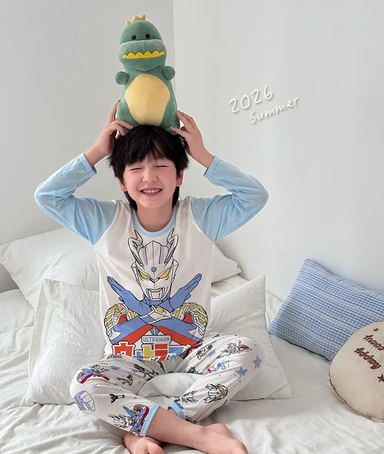 Bamboo Fiber Children's Pajamas for Boys and Girls, Long-Sleeved Home Wear Set, Summer Thin Style, Class A, for Older Children, Air-Conditioned Clothing — feature 21