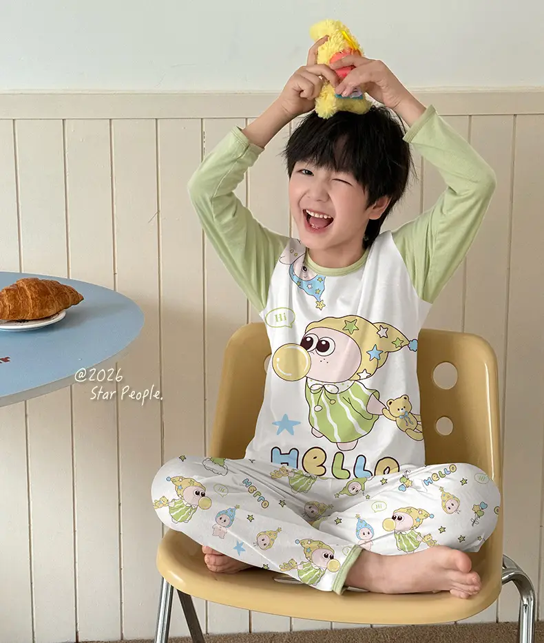 Bamboo Fiber Children's Pajamas for Boys and Girls, Long-Sleeved Home Wear Set, Summer Thin Style, Class A, for Older Children, Air-Conditioned Clothing — feature 27