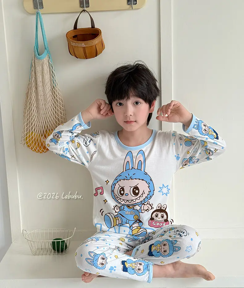 Bamboo Fiber Children's Pajamas for Boys and Girls, Long-Sleeved Home Wear Set, Summer Thin Style, Class A, for Older Children, Air-Conditioned Clothing — feature 28