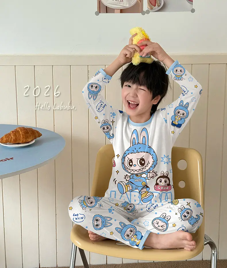 Bamboo Fiber Children's Pajamas for Boys and Girls, Long-Sleeved Home Wear Set, Summer Thin Style, Class A, for Older Children, Air-Conditioned Clothing — feature 30