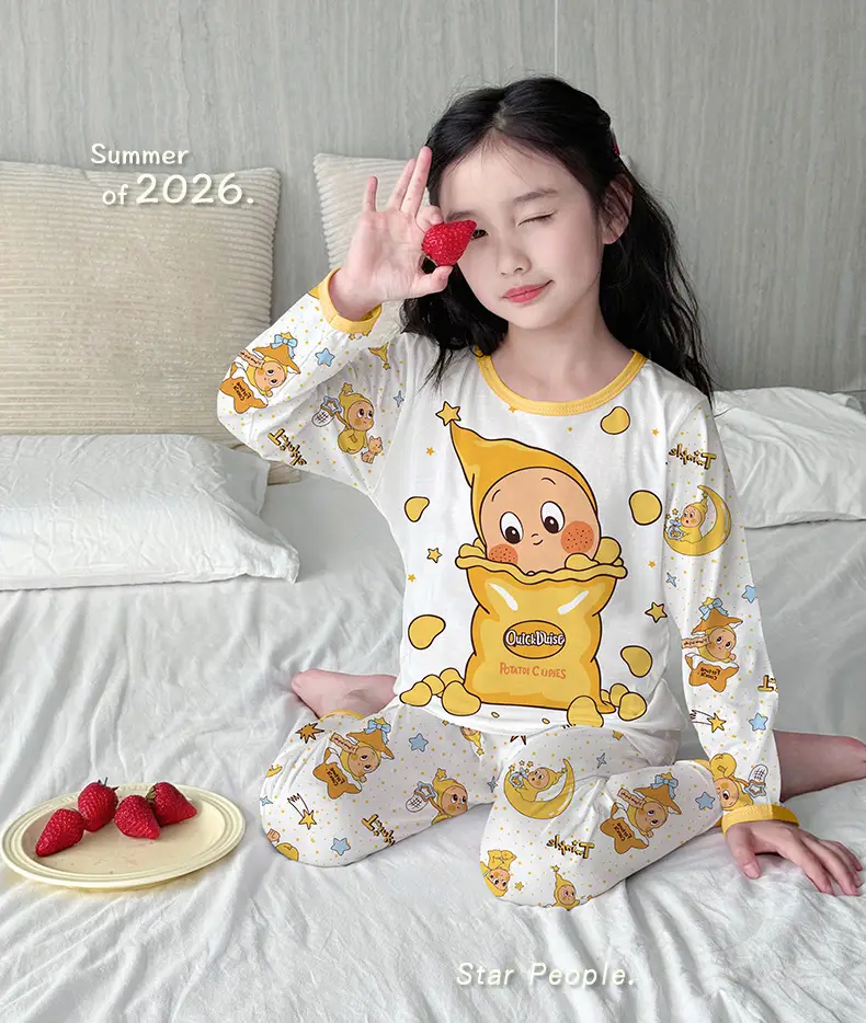 Bamboo Fiber Children's Pajamas for Boys and Girls, Long-Sleeved Home Wear Set, Summer Thin Style, Class A, for Older Children, Air-Conditioned Clothing — feature 32