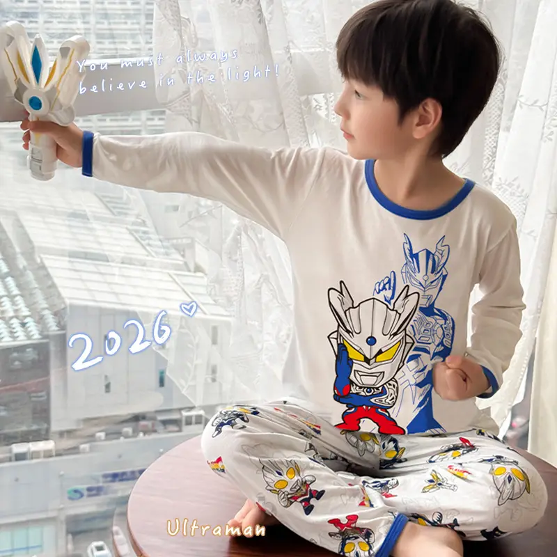 Bamboo Fiber Children's Pajamas for Boys and Girls, Long-Sleeved Home Wear Set, Summer Thin Style, Class A, for Older Children, Air-Conditioned Clothing