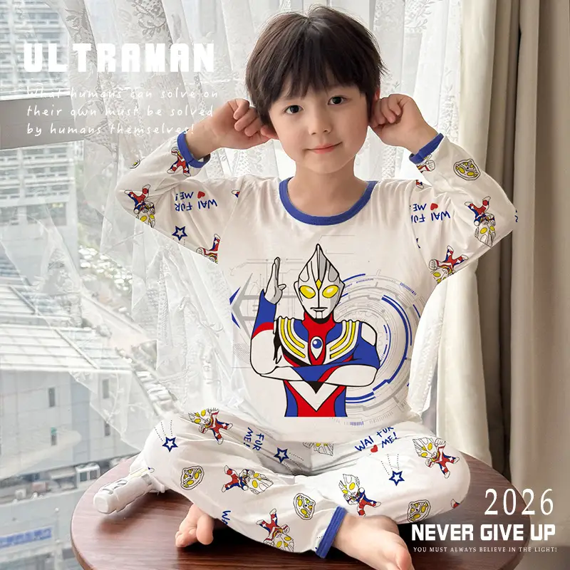 Bamboo Fiber Children's Pajamas for Boys and Girls, Long-Sleeved Home Wear Set, Summer Thin Style, Class A, for Older Children, Air-Conditioned Clothing