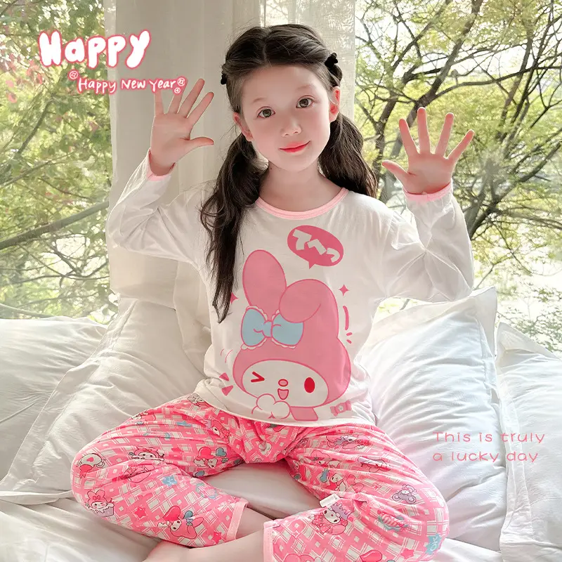 Bamboo Fiber Children's Pajamas for Boys and Girls, Long-Sleeved Home Wear Set, Summer Thin Style, Class A, for Older Children, Air-Conditioned Clothing